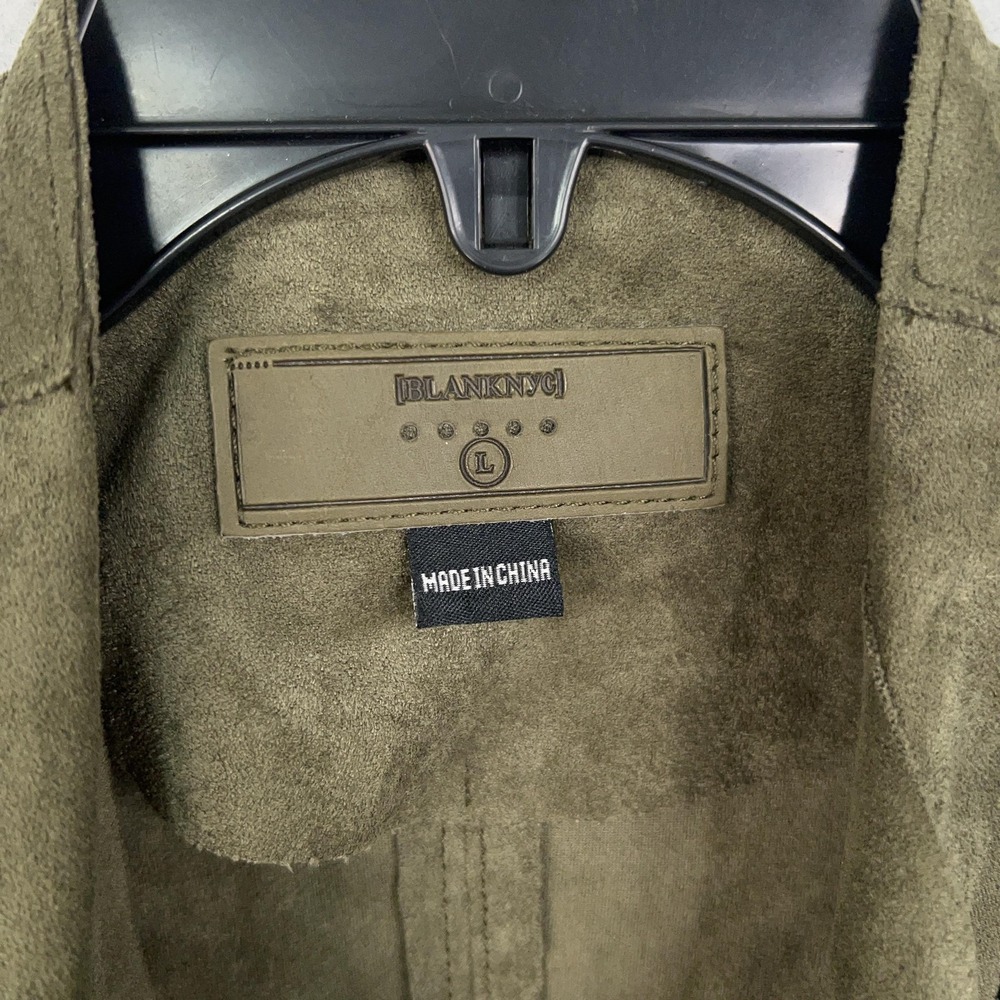BLANKNYC Jacket Womens Large Olive Faux Suede Waterfall Open Front Moto Ladies - Picture 4 of 13